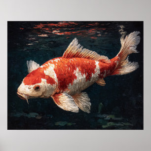 Vibrant Red and White Koi Fish Poster