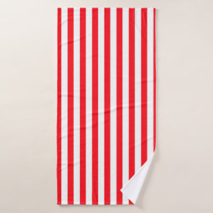 Vibrant Red and White Striped Pattern Bath Towel