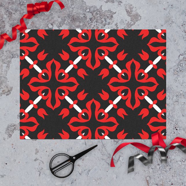 Vibrant Red Black and White Japanese Pattern  Tissue Paper (Creator Uploaded)
