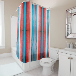 Vibrant red, blue and pink stripes L-size pattern Shower Curtain