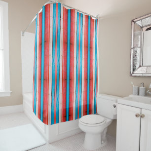 Vibrant red, blue and pink stripes M-size pattern Shower Curtain