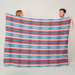 Vibrant red, blue and pink stripes pattern fleece blanket
