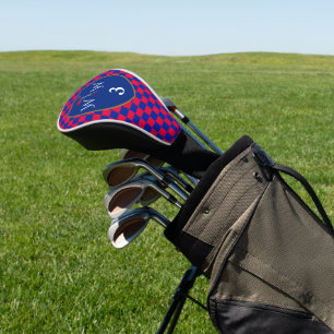 Vibrant Red & Blue Chequered Monogram Golf Head Cover