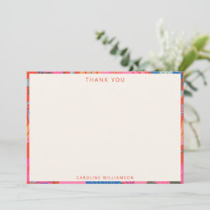 Vibrant Red Boho Floral Personalized Stationery Thank You Card