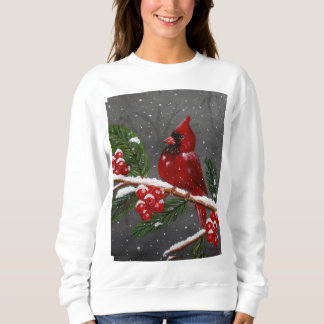 Vibrant Red cardinal hand-painted sweatshirt