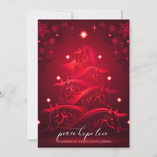 Vibrant Red  Christmas Horses Holiday Card (Front)