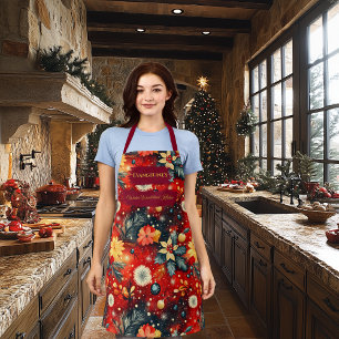 Vibrant Red Christmas with Festive Flowers & Pine Apron