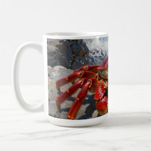 Vibrant Red Crab Ocean Waves Coffee Mug