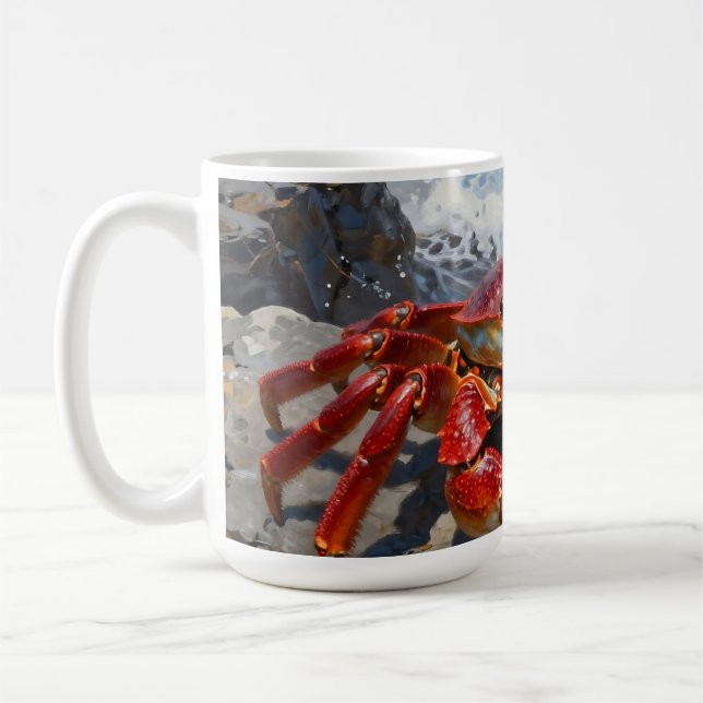 Vibrant Red Crab Ocean Waves Coffee Mug (Left)