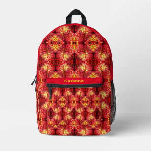 Vibrant Red Dahlia Flower Abstract Personalised Printed Backpack