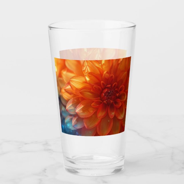 Vibrant Red Dahlia Flower Glass Tumbler (Front)