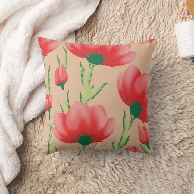 Vibrant red fabric design featuring floral pattern cushion (Blanket)