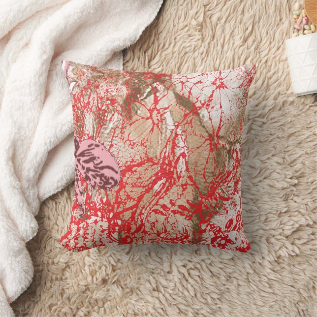 Vibrant red fabric design featuring intricate flor cushion (Blanket)