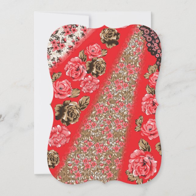 Vibrant red fabric featuring intricate floral and  (Front)