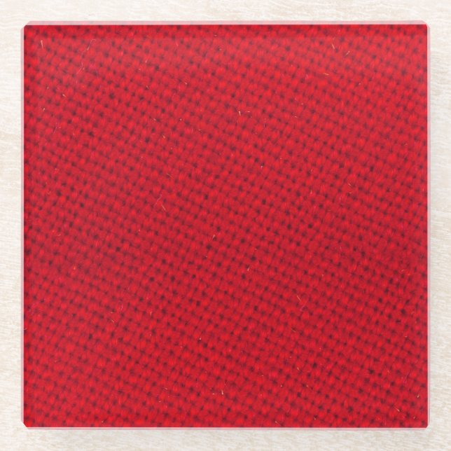Vibrant Red Fabric Texture Glass Coaster (Front)