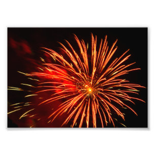 vibrant red fireworks display against black sky photo print