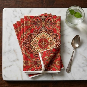 Vibrant Red Floral Medallion Persian Ornate  Tablecloth