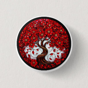 Vibrant Red Flower Tree with Stylish Details 3 Cm Round Badge