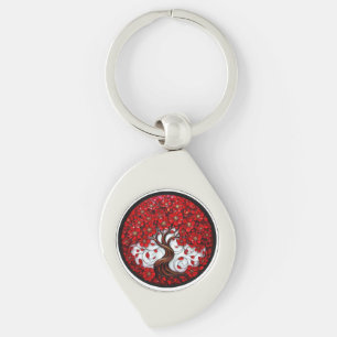 Vibrant Red Flower Tree with Stylish Details Key Ring