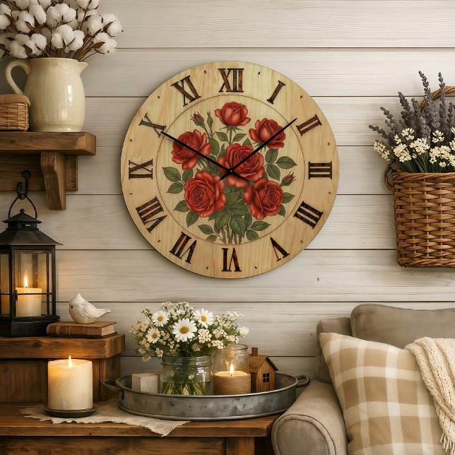 Vibrant Red Garden Flowers Wall Clock (Creator Uploaded)