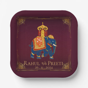Vibrant Red Gold Mandala Indian wedding Party Paper Plate