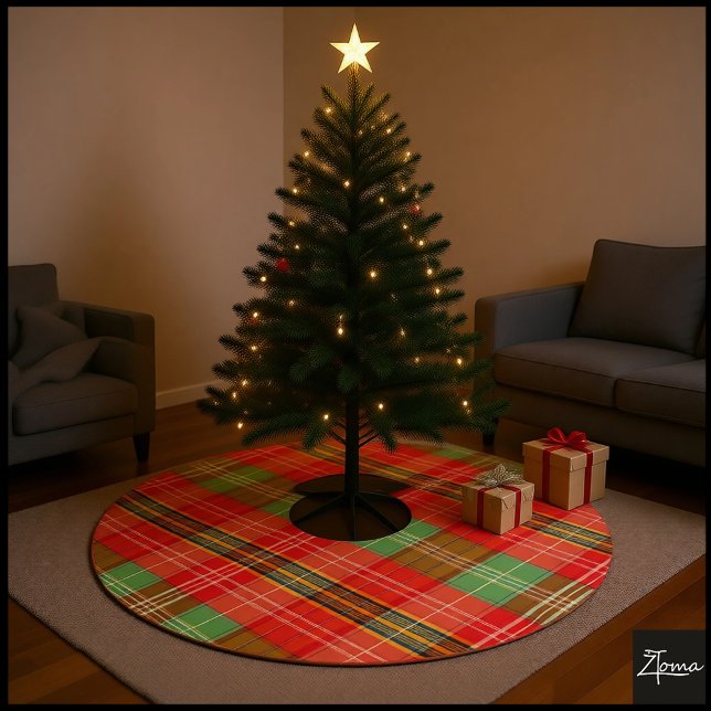 Vibrant Red Green Large-Scale Plaid Brushed Polyester Tree Skirt (Creator Uploaded)