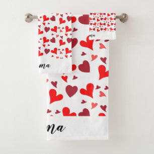 Vibrant red hearts background bath towel set