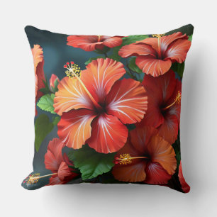 Vibrant Red Hibiscus Flowers-76894 Cushion