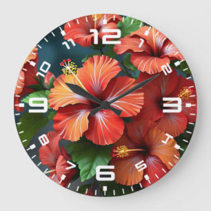 Vibrant Red Hibiscus Flowers-76894 Large Clock