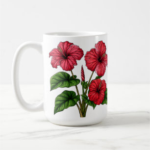 Vibrant Red Hibiscus Flowers With Lush Green Leave Coffee Mug