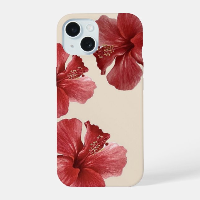 Vibrant Red Hibiscus Tropical Floral iPhone 15  Case (Back)