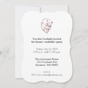 Vibrant Red Horned Character 3D Graphic Invitation