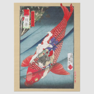 Vibrant Red Koi Fish Japanese Warrior Art Print Tissue Paper