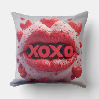 Vibrant Red Lips With XOXO by Romantic hearts Cushion