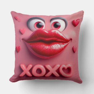 Vibrant Red Lips With XOXO Design Cushion