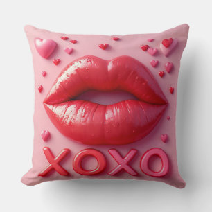 Vibrant Red Lips With XOXO Design Cushion