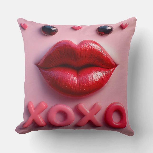 Vibrant Red Lips With XOXO Design Cushion (Front)