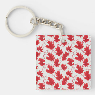Vibrant Red Maple Leaf Pattern Key Ring