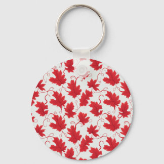 Vibrant Red Maple Leaf Pattern Key Ring