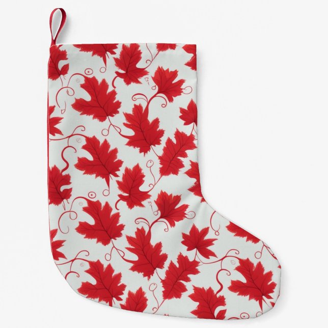 Vibrant Red Maple Leaf Pattern Small Christmas Stocking (Front)