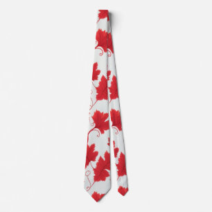 Vibrant Red Maple Leaf Pattern Tie
