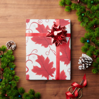 Vibrant Red Maple Leaf Pattern Wrapping Paper
