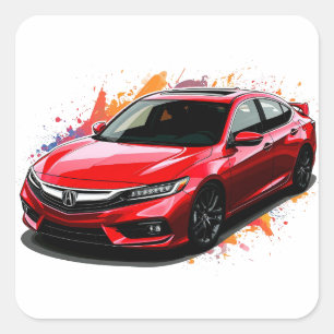 Vibrant red modern car square sticker