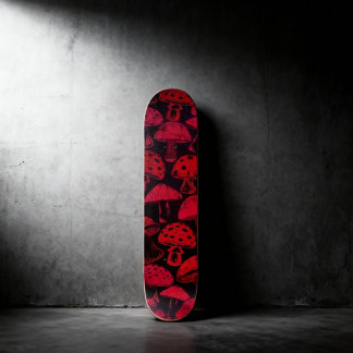 Vibrant Red Mushrooms Pattern Skateboard