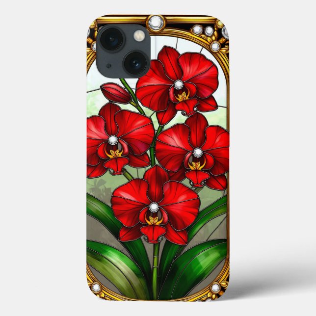 Vibrant Red Orchids in Ornamental Gold Frame Case-Mate iPhone Case (Back)