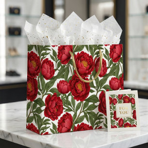 Vibrant Red Peony Collection Customizable Party  Large Gift Bag
