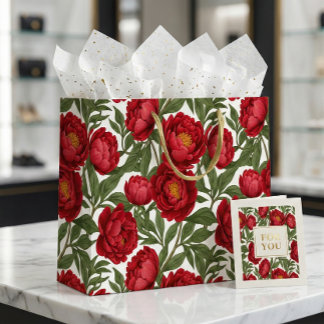 Vibrant Red Peony Collection Customizable Party Large Gift Bag