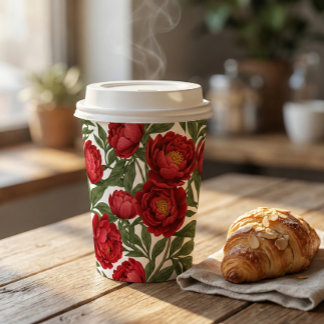 Vibrant Red Peony Collection Customizable Party Paper Cups