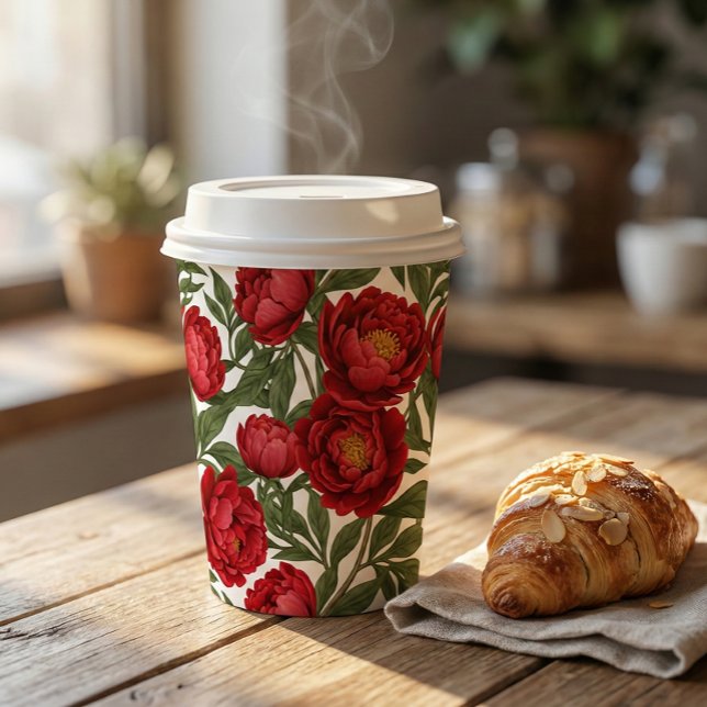 Vibrant Red Peony Collection Customizable Party Paper Cups (Creator Uploaded)