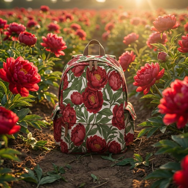 Vibrant Red Peony Collection Customizable Party Printed Backpack (Creator Uploaded)